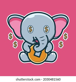 vector illustration of cute elephant holding coins