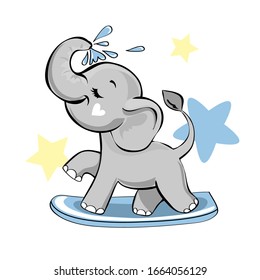 Vector illustration with a cute elephant isolated on a white background. Funny animals for kids