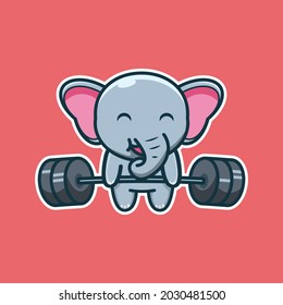 vector illustration of cute elephant lifting barbell