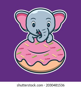 vector illustration of cute elephant on top of donuts