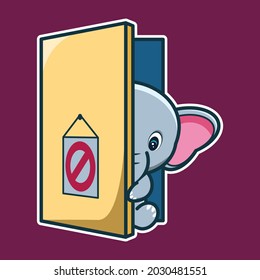 vector illustration of cute elephant opening the door