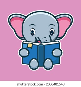 vector illustration of cute elephant was reading a book
