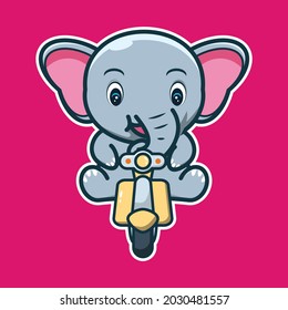 vector illustration of cute elephant riding a motorbike