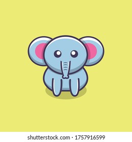 Ilustración vectorial del asiento Cute Elephant. Estilo de caricatura plano para pancarta, volante, adhesivo, tarjeta de saludo, página de aterrizaje web.