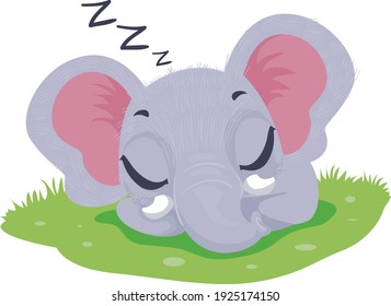 Vector Illustration of Cute Elephant Sleeping in the field
