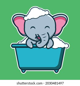 vector illustration of cute elephant taking a bath