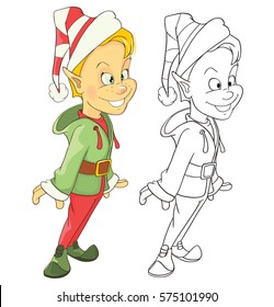 Vector Illustration of Cute Elf. Cartoon Character  Coloring Book