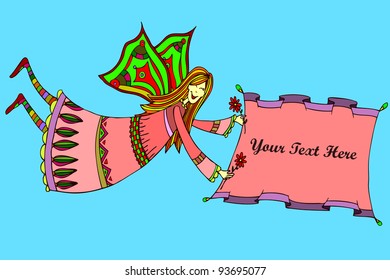 Vector illustration, cute elf girl, card concept.