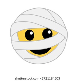 Ilustración vectorial de un lindo personaje emoji envuelto en vendas blancas como una momia.