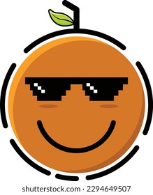 Vector illustration of cute emoticon in the shape of an orange wearing glasses
