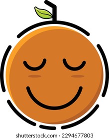 Vector illustration of cute emoticon in the shape of an orange with closed eyes