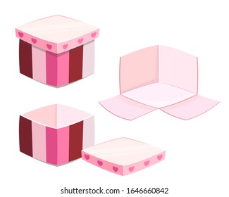 Vector illustration cute empty isometric present gift box with hearts  