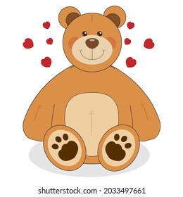 Vector illustration. Cute enamored Bear toy. On white background.