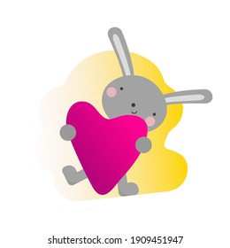 Vector illustration with a cute enamored rabbit with a heart. Cheerful kind gentle childish print, poster, design for textiles. Cartoon bunny. Declaration of love. Trendy gradient. Isolated. Valentine