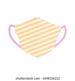 Vector illustration of cute fabric face mask with stripes line pattern for protect dust PM2.5, anti pollution or Coronavirus, COVID-19. Isolated on white background.