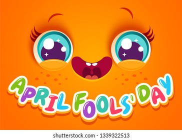 Vector illustration of cute face for april fools day. Kawaii face with eyes and freckles. April fools' day