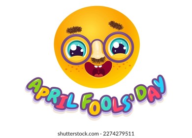 Ilustración vectorial de la cara linda para el día de los tontos de abril. Kawaii enfrenta ojos y pecas. Día de los Inocentes de abril