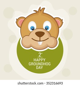 Vector illustration with cute face groundhog and text Happy Groundhog Day.