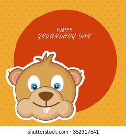 Vector illustration with cute face groundhog and text Happy Groundhog Day.