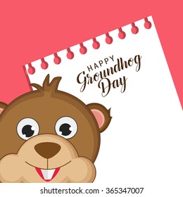 Vector illustration with cute face groundhog and text Happy Groundhog Day.