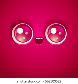 Vector illustration of cute face. Kawaii face with eyes.