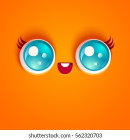 Vector illustration of cute face. Kawaii face with eyes.