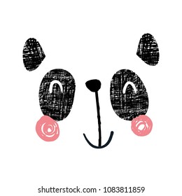 vector illustration, cute face of panda with texture effect, perfect for children clothes and kids greeting cards