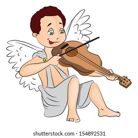 Vector illustration of cute fairy boy playing violin.