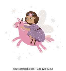 Vector illustration of a cute fairy in pink flowers. Suitable for printing posters, stickers, cards and much more