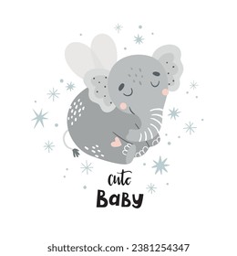 Vector illustration with a cute fairytale elephant. Suitable for printing posters, stickers, cards and more.