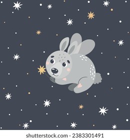 
Vector illustration with a cute fairytale hare. Suitable for printing posters, stickers, cards and more.