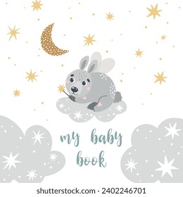 Vector illustration with a cute fairytale hare. Suitable for printing posters, stickers, cards and more.