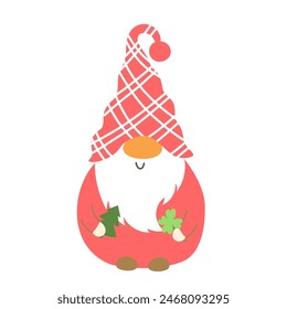 Vector illustration of cute fall autumn gnome with Christmas tree. Gnome Character Cartoon Illustration