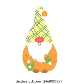 Vector illustration of cute fall autumn gnome with yellow cap. Gnome Character Cartoon Illustration