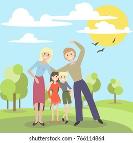 vector illustration of a cute family on vacation in the Park