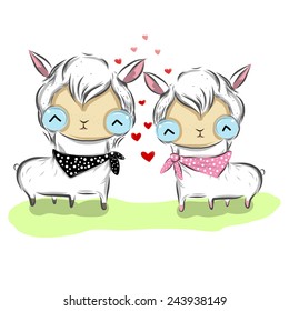 vector illustration of cute family-Alpaca cartoon drawing style