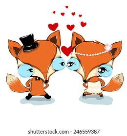 vector illustration of cute family-fox  cartoon drawing style