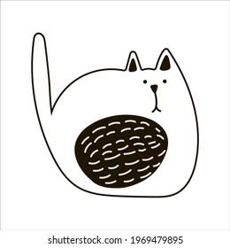 Vector illustration of a cute fat cat in doodle style, isolated element on a white background. Cartoon illustration for postcards, posters, pajamas, web banners