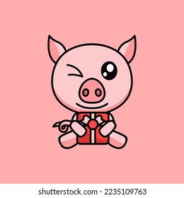 ilustración vectorial de un cerdo lindo y gordo