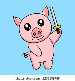 vector illustration of a cute and fat pig