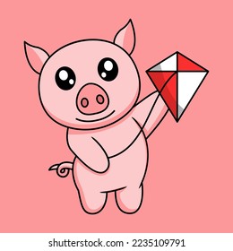 vector illustration of a cute and fat pig