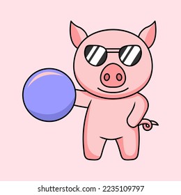 vector illustration of a cute and fat pig