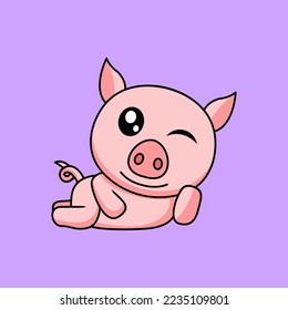 vector illustration of a cute and fat pig