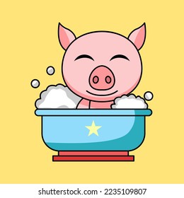 vector illustration of a cute and fat pig