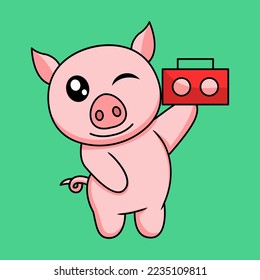 vector illustration of a cute and fat pig