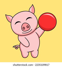 vector illustration of a cute and fat pig