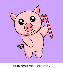 vector illustration of a cute and fat pig