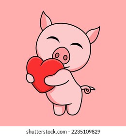 vector illustration of a cute and fat pig