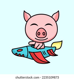 vector illustration of a cute and fat pig
