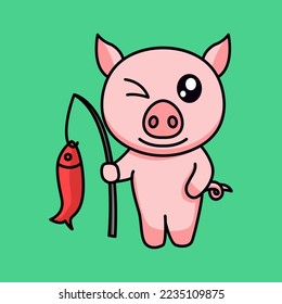 vector illustration of a cute and fat pig